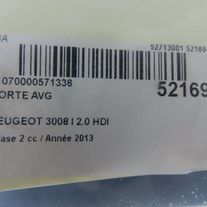 Porte avant gauche occasion PEUGEOT 3008 I Phase 2 11-2013->... 2.0 HDI 150ch 9002AR 8