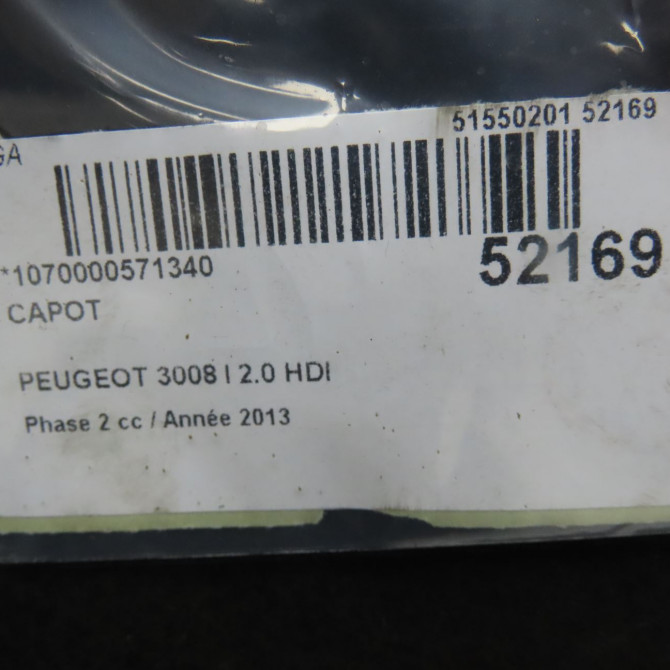Capot occasion PEUGEOT 3008 I Phase 2 11-2013->... 2.0 HDI 150ch 7901Q8 6