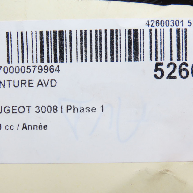 Ceinture avant droite occasion PEUGEOT 3008 I Phase 1 04-2009->12-2013 8975HN 6