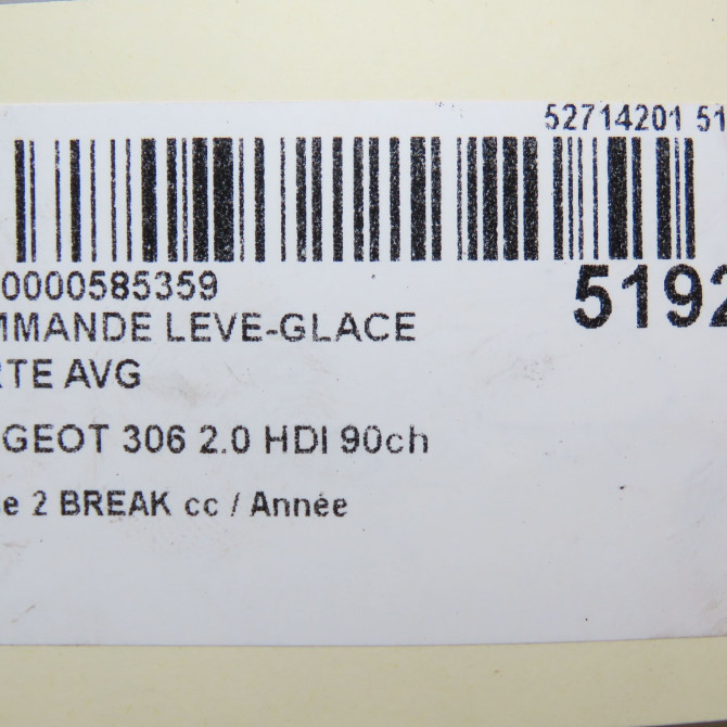 Commande lève-glace porte avant gauche occasion PEUGEOT 306 Phase 1 04-1995->04-1999 2.0 HDI 90ch 6552WL 6