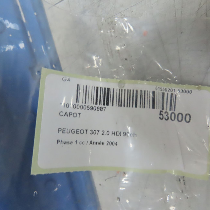 Capot occasion PEUGEOT 307 Phase 1 04-2001->06-2005 2.0 HDI 90ch 7901J0 5