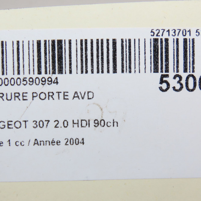 Serrure porte avd occasion PEUGEOT 307 Phase 1 04-2001->06-2005 2.0 HDI 90ch 9136P0 7