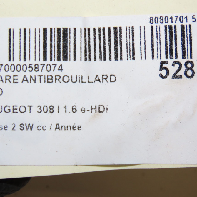 Phare antibrouillard avant droit occasion PEUGEOT 308 I Phase 1 04-1995->04-1999 1.6 e-HDi 112ch 6206X5 5