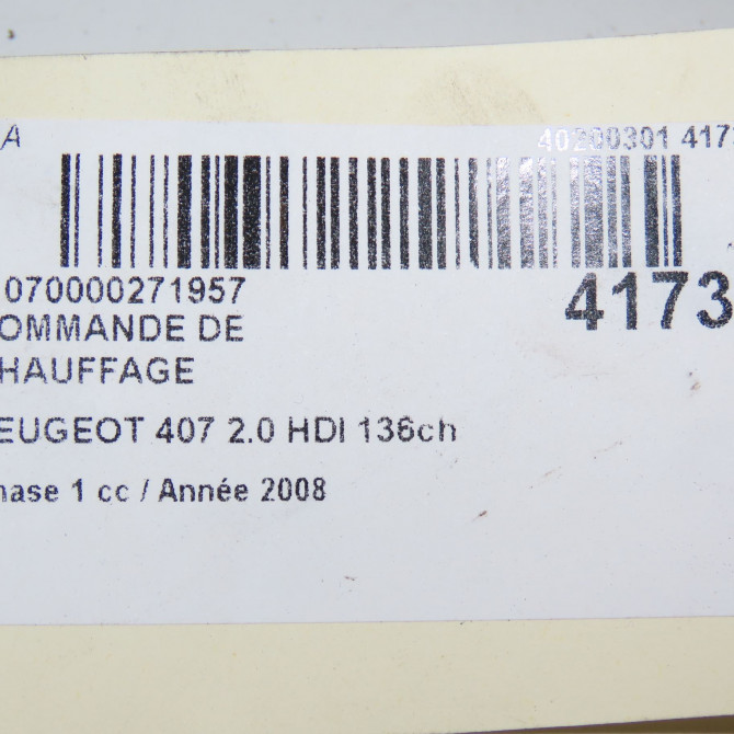 Commande de chauffage occasion PEUGEOT 407 Phase 1 04-2004->07-2008 2.0 HDI 136ch 6452J5 6