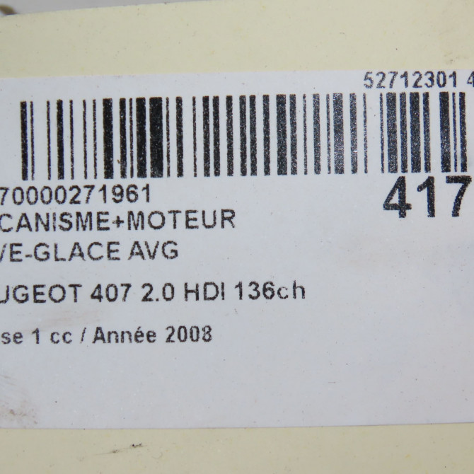 Mecanisme+moteur leve-glace avg occasion PEUGEOT 407 Phase 1 04-2004->07-2008 2.0 HDI 136ch 9221Q6 8