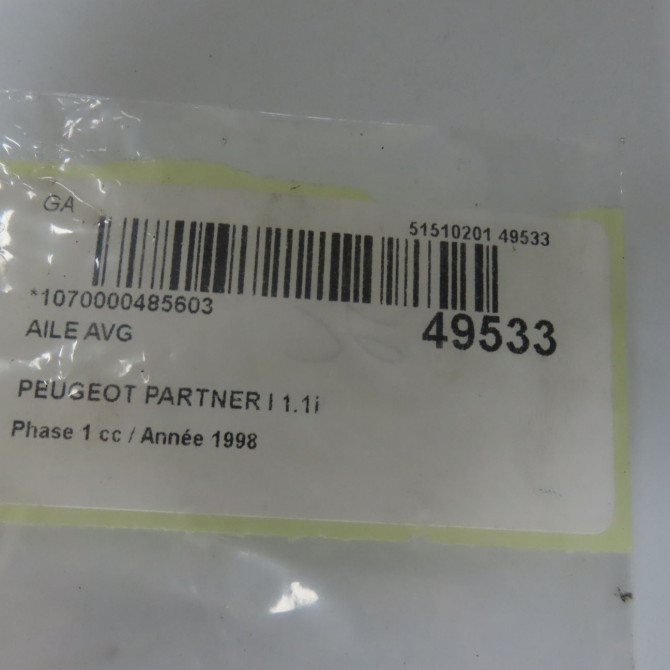 Aile avant gauche occasion PEUGEOT PARTNER I Phase 1 01-1997->12-2002 1.1i 7840H5 5