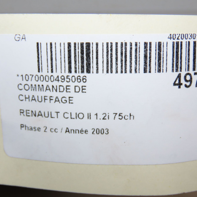 Commande de chauffage occasion RENAULT CLIO II Phase 2 06-2001->07-2006 1.2i 75ch 7701051263 4