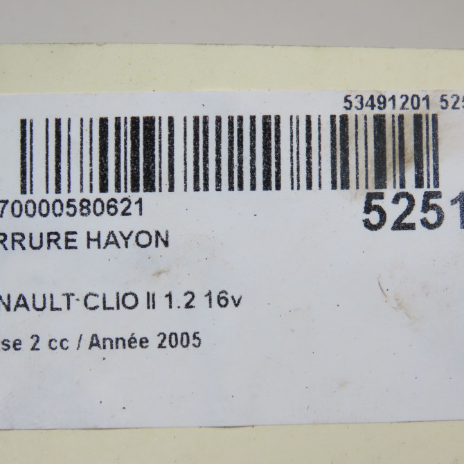 Serrure hayon occasion RENAULT CLIO II Phase 2 06-2001->07-2006 1.2 16v 8200078950 5