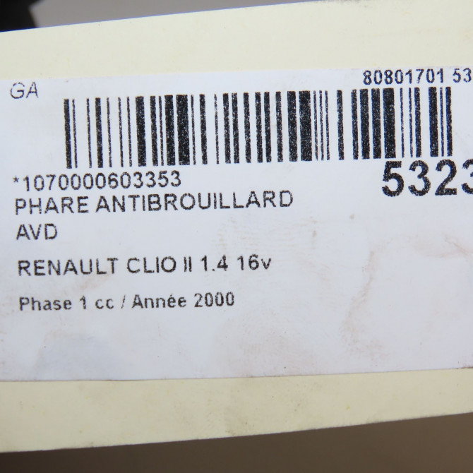 Phare antibrouillard avant droit occasion RENAULT CLIO II Phase 1 03-1998->06-2001 1.4 16v 7701205664 4