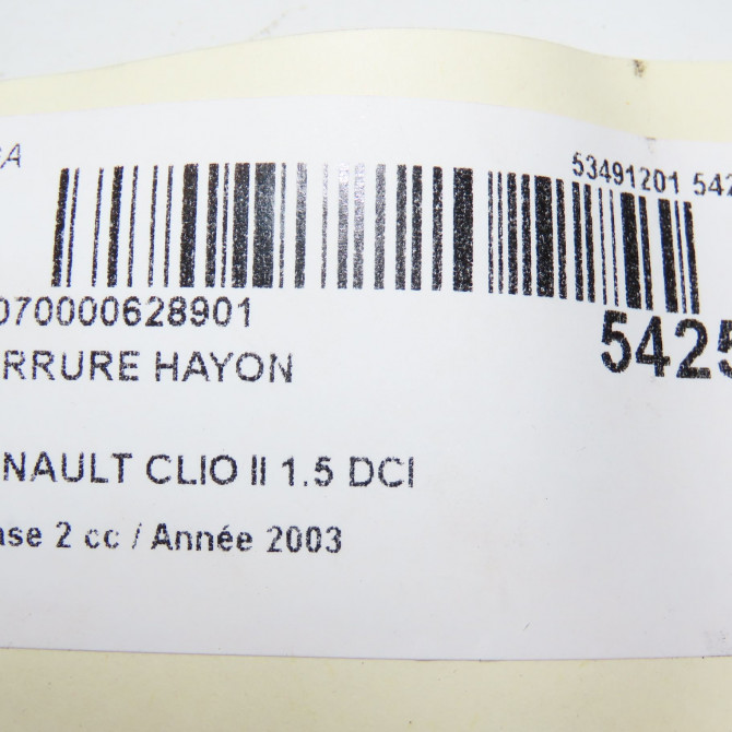 Serrure hayon occasion RENAULT CLIO II Phase 2 06-2001->07-2006 1.5 DCI 80ch 8200078950 5