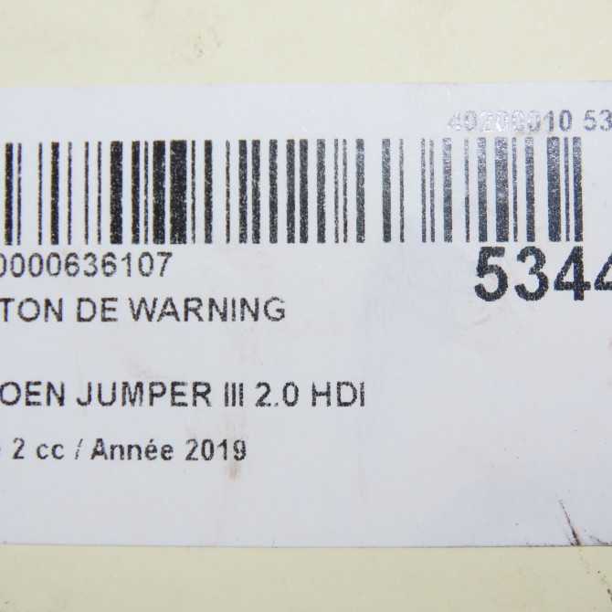 Bouton de warning occasion CITROEN JUMPER III Phase 2 06-2014->... 2.0 HDI 130ch 1612506680 6
