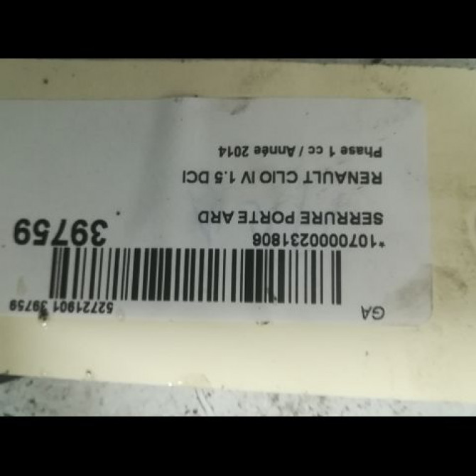 Serrure porte ard occasion RENAULT CLIO IV Phase 1 07-2012->... 1.5 DCI 75ch 825000767R 3