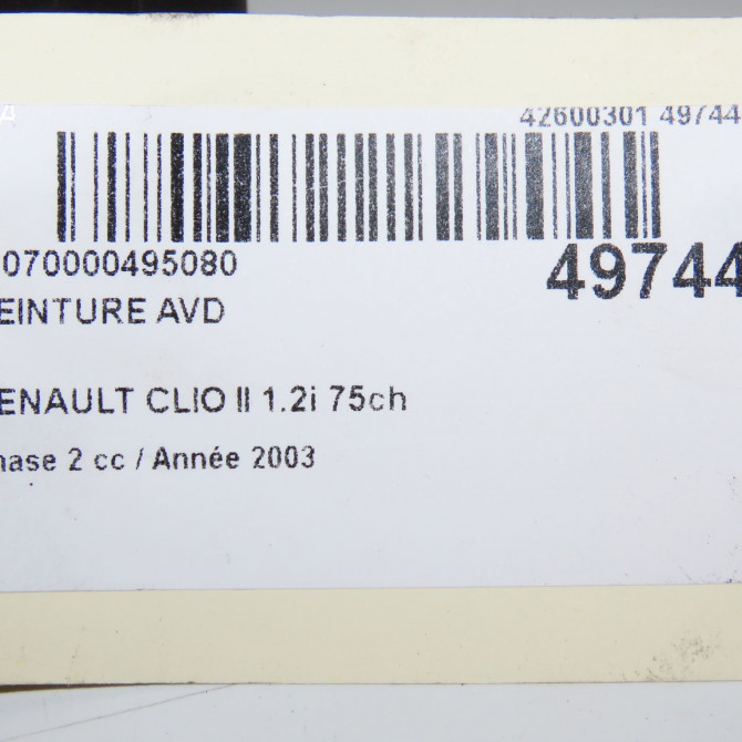 Ceinture avant droite occasion RENAULT CLIO II Phase 2 06-2001->07-2006 1.2i 75ch 7700436752 3