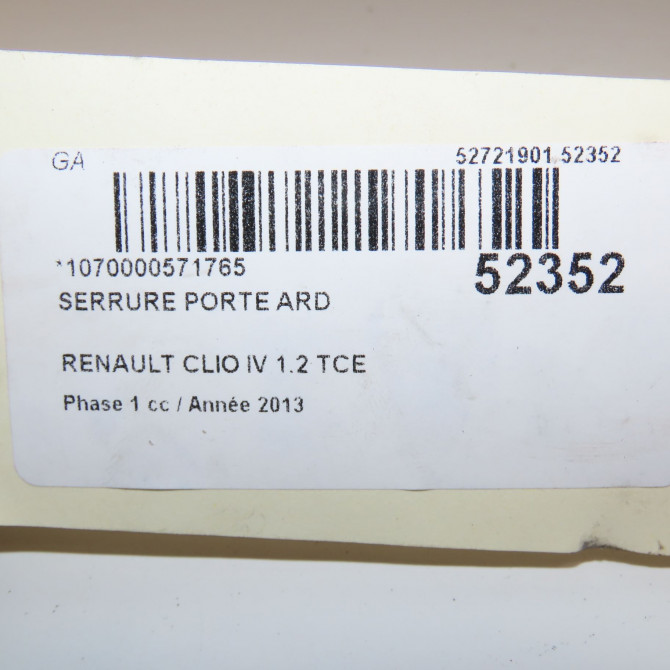 Serrure porte ard occasion RENAULT CLIO IV Phase 1 07-2012->... 1.2 TCE 120ch 825000767R 5