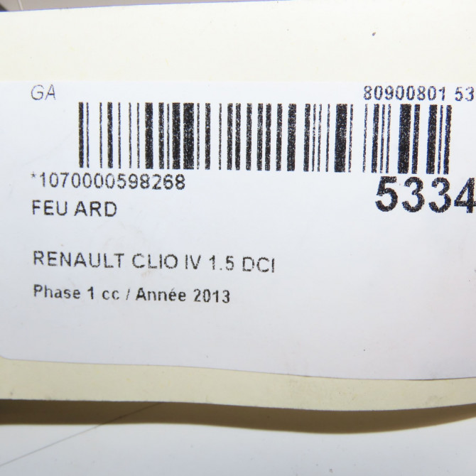 Feu arrière droit occasion RENAULT CLIO IV Phase 1 07-2012->... 1.5 DCI 75ch 265502631R 6
