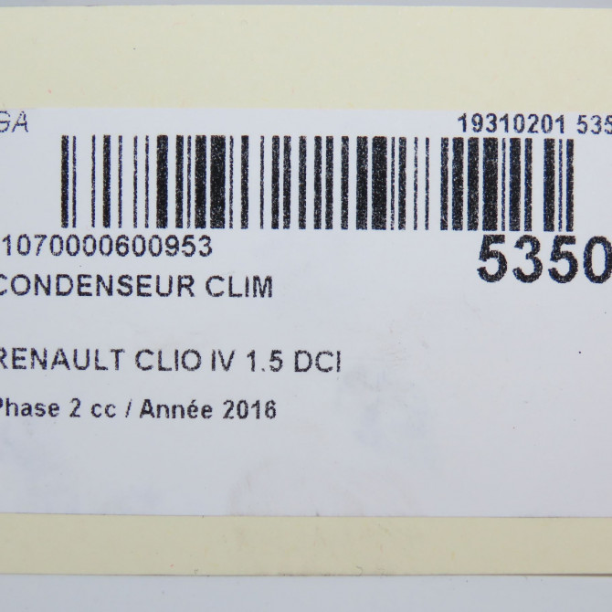 Condenseur clim occasion RENAULT CLIO IV Phase 2 08-2016->... 1.5 DCI 90ch 921006843R 5