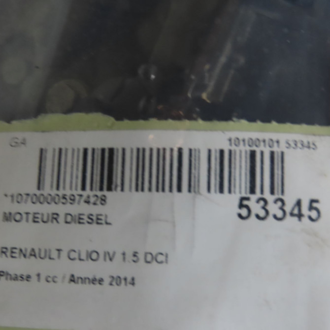 Moteur diesel occasion RENAULT CLIO IV Phase 1 07-2012->... 1.5 DCI 90ch 8201535502 8