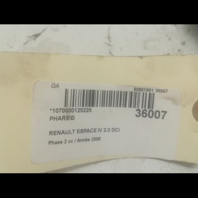 Phare droit occasion RENAULT ESPACE IV Phase 2 03-2006->07-2012 2.0 DCI 150ch 7701064405 3