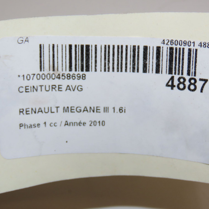 Ceinture avant gauche occasion RENAULT MEGANE III Phase 1 11-2008->01-2012 1.6i 16v 110ch 868843492R 3