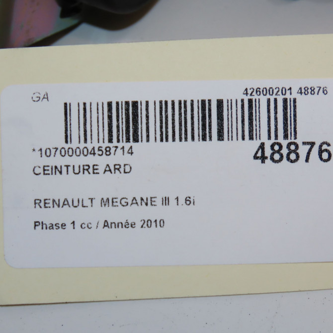 Ceinture arrière droite occasion RENAULT MEGANE III Phase 1 11-2008->01-2012 1.6i 16v 110ch 888407597R 3
