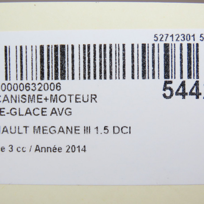 Mecanisme+moteur leve-glace avg occasion RENAULT MEGANE III Phase 3 10-2013->... 1.5 DCI 95ch 807216718R 7