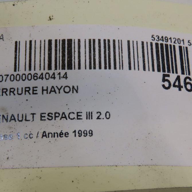 Serrure hayon occasion RENAULT ESPACE III Phase 1 12-1996->09-2002 2.0 6025302108 4