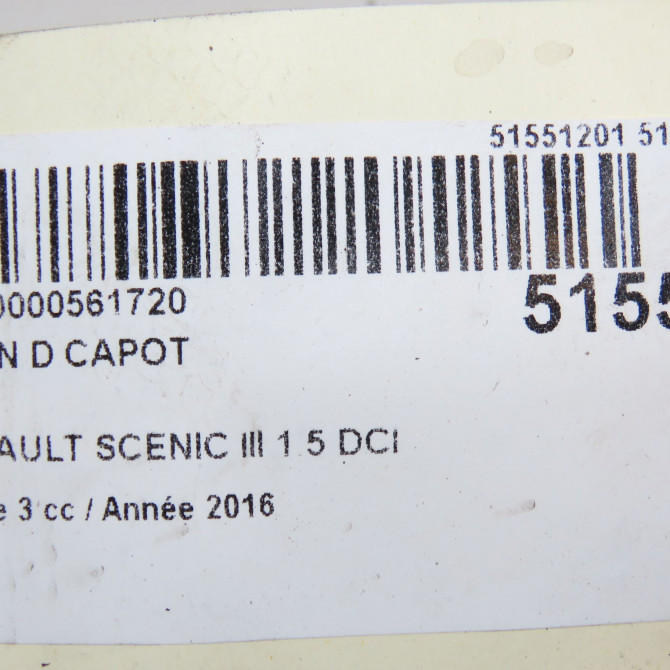 Verin d capot occasion RENAULT SCENIC III Phase 3 04-2013->... 1.5 DCI 110ch 654700008R 4