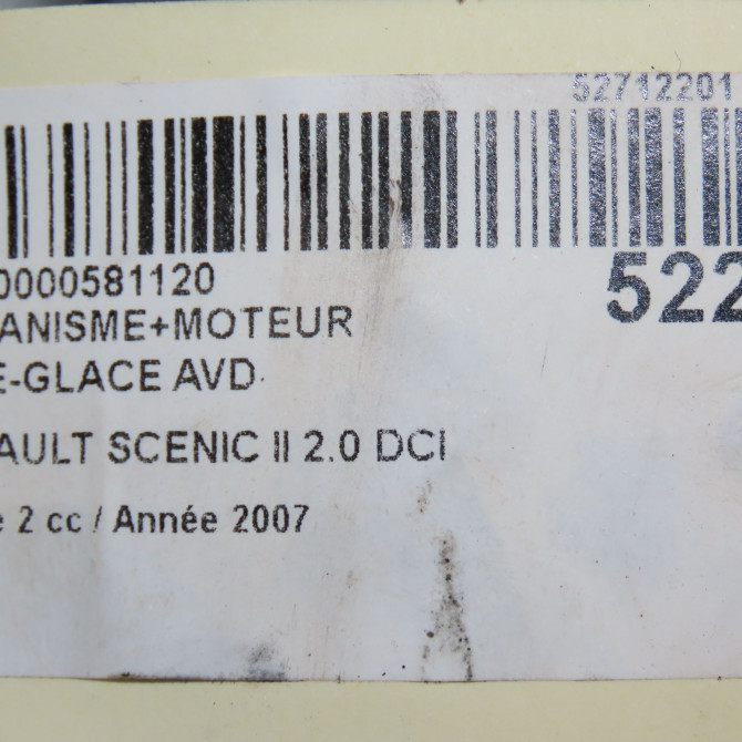 Mecanisme + moteur lève-glace avant droit occasion RENAULT SCENIC II Phase 2 09-2006->04-2009 2.0 DCI 150ch 8201010936 7