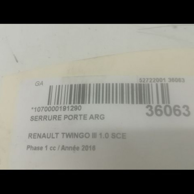 Serrure porte arg occasion RENAULT TWINGO III Phase 1 06-2014->... 1.0 SCE 12v 70ch 825033289R 4
