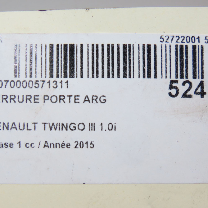 Serrure porte arg occasion RENAULT TWINGO III Phase 1 06-2014->... 1.0i 70ch 825033289R 8