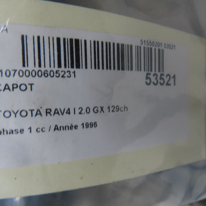 Capot occasion TOYOTA RAV4 I Phase 1 04-1995->04-1999 2.0 GX 129ch 5330142012 7
