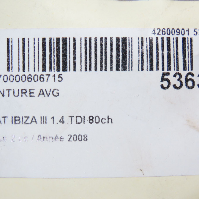 Ceinture avant gauche occasion SEAT IBIZA III Phase 2 03-2006->06-2009 1.4 TDI 80ch 6L3857705LRAA 6