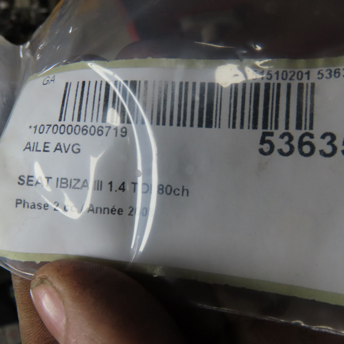 Aile avant gauche occasion SEAT IBIZA III Phase 2 03-2006->06-2009 1.4 TDI 80ch 6L0821021C 5