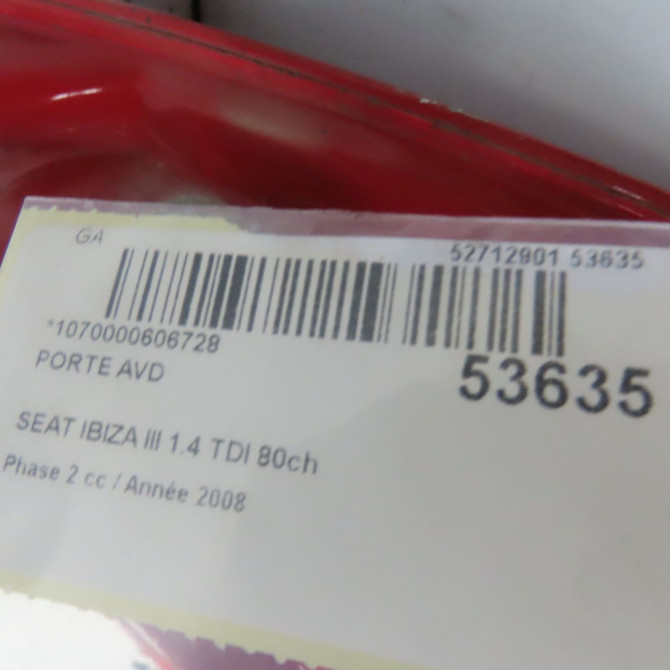 Porte avant droite occasion SEAT IBIZA III Phase 2 03-2006->06-2009 1.4 TDI 80ch 6L3831056R 4