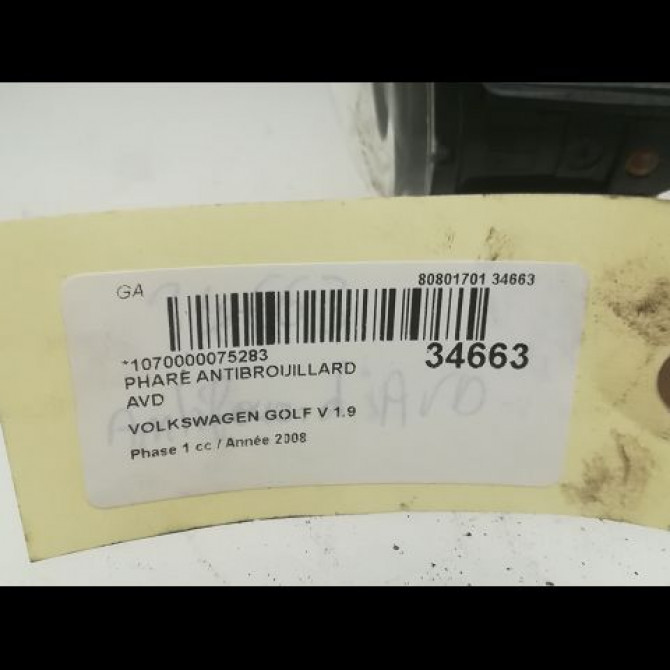 Phare antibrouillard avant droit occasion VOLKSWAGEN GOLF V Phase 1 11-2003->10-2008 1.9 TDI 105ch 1K0941700C 3