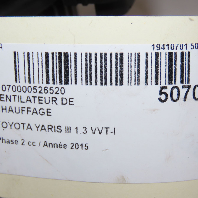Ventilateur de chauffage occasion TOYOTA YARIS III Phase 2 06-2014->... 1.3 VVT-I 100ch 871030D101 5