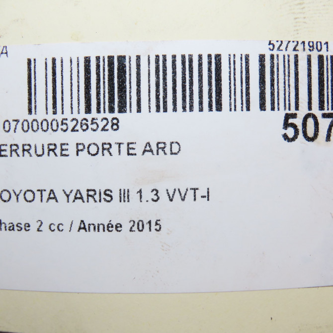 Serrure porte ard occasion TOYOTA YARIS III Phase 2 06-2014->... 1.3 VVT-I 100ch 690500D320 5