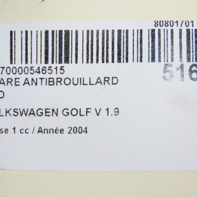 Phare antibrouillard avant droit occasion VOLKSWAGEN GOLF V Phase 1 11-2003->10-2008 1.9 TDI 90ch 1K0941700C 5