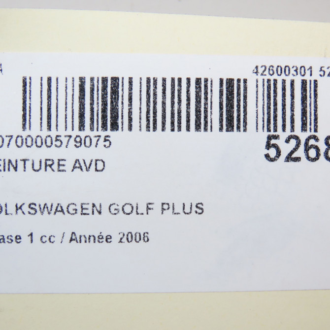 Ceinture avant droite occasion VOLKSWAGEN GOLF PLUS Phase 1 03-2005->03-2009 1.9 TDI 105ch 5M1857706DRAA 7