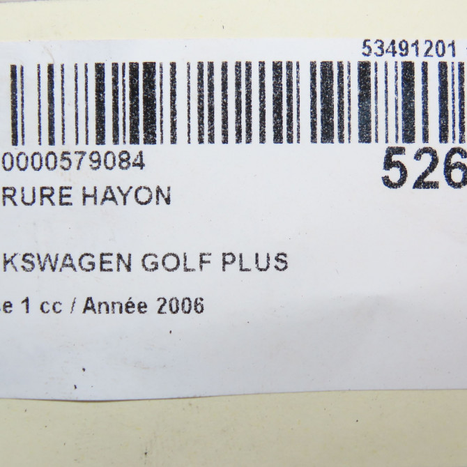 Serrure hayon occasion VOLKSWAGEN GOLF PLUS Phase 1 03-2005->03-2009 1.9 TDI 105ch 5M0827505H9B9 5