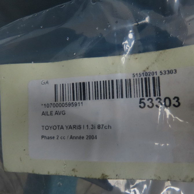 Aile avant gauche occasion TOYOTA YARIS I Phase 2 03-2003->12-2005 1.3i 87ch 538120D010 4