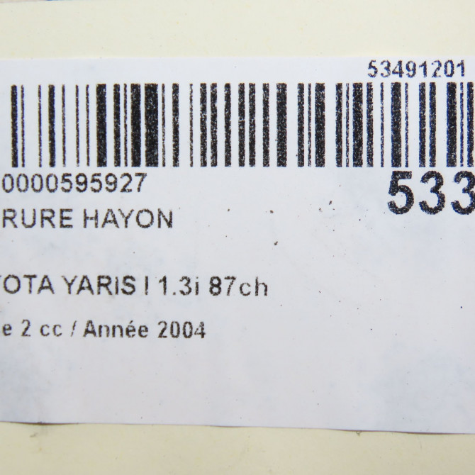 Serrure hayon occasion TOYOTA YARIS I Phase 2 03-2003->12-2005 1.3i 87ch 693500D031 5