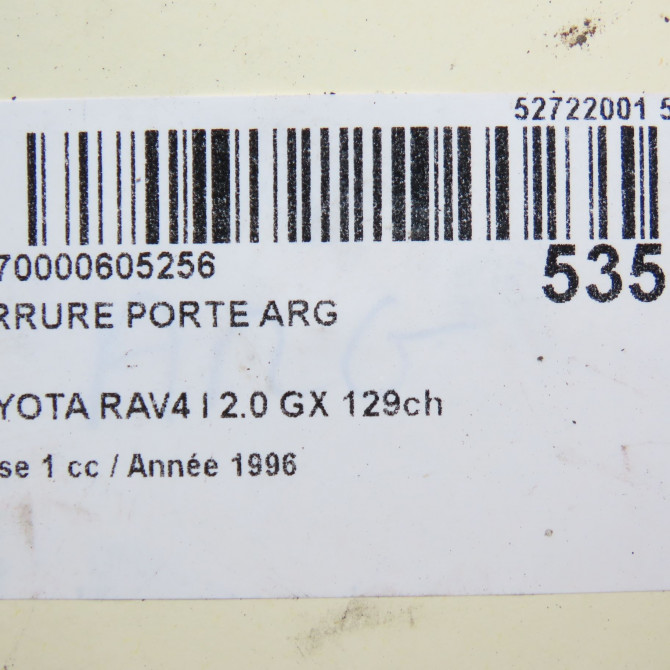 Serrure porte arg occasion TOYOTA RAV4 I Phase 1 04-1995->04-1999 2.0 GX 129ch 6906042011 5