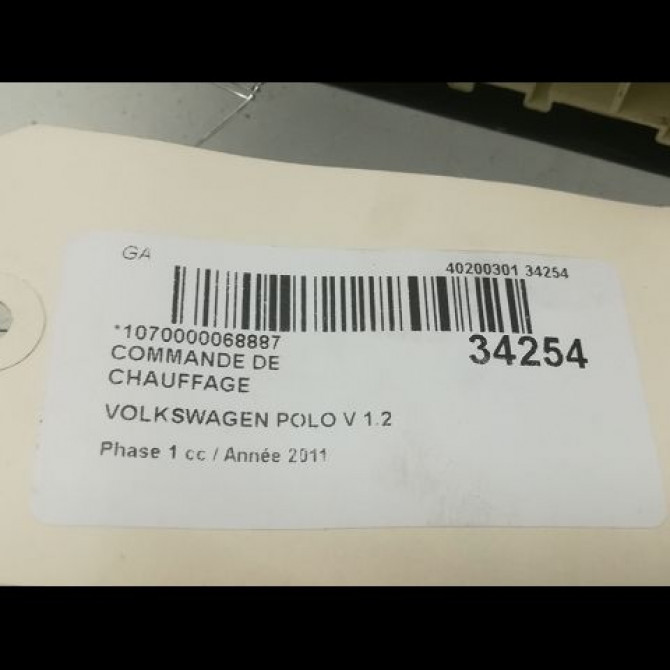 Commande de chauffage occasion VOLKSWAGEN POLO V POLO V Phase 1 2009-09-01->2014-05-31 1.2 TDI 75ch 6R0820045N 4