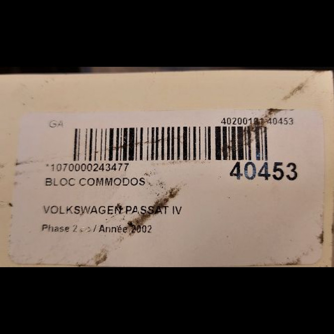 Bloc commodos occasion VOLKSWAGEN PASSAT IV Phase 2 10-2000->03-2005 1.9 TDI 100ch 5