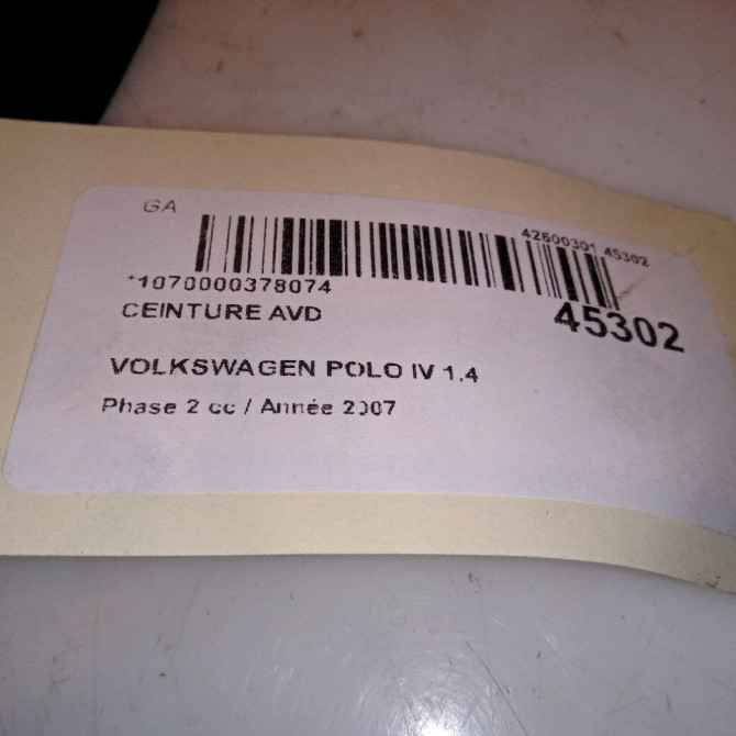 Ceinture avant droite occasion VOLKSWAGEN POLO IV Phase 2 05-2005->09-2009 1.4 TDI 70ch 6Q3857706LRAA 3