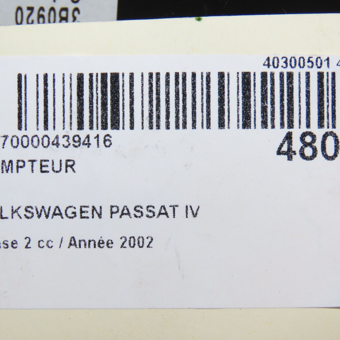 Compteur occasion VOLKSWAGEN PASSAT IV Phase 2 10-2000->03-2005 1.9 TDI 100ch 3B0920809CX 7