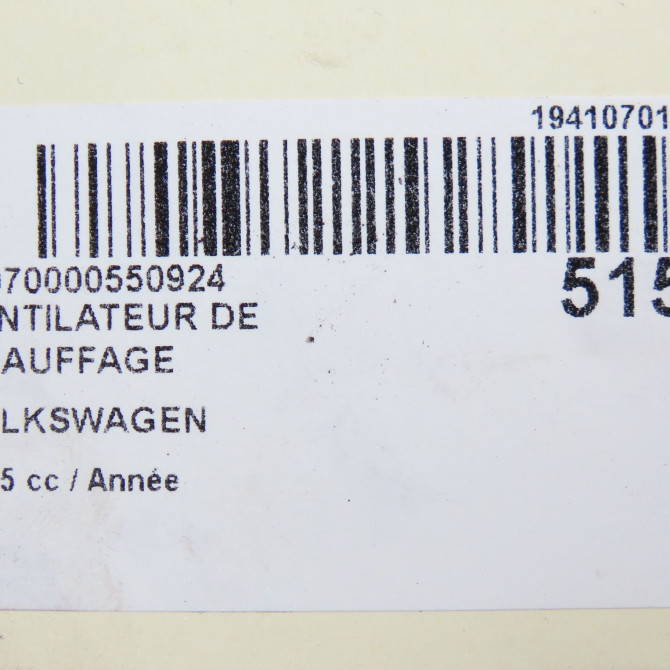 Ventilateur de chauffage occasion VOLKSWAGEN TRANSPORTER V Phase 1 06-2003->08-2009 7E1820021 7