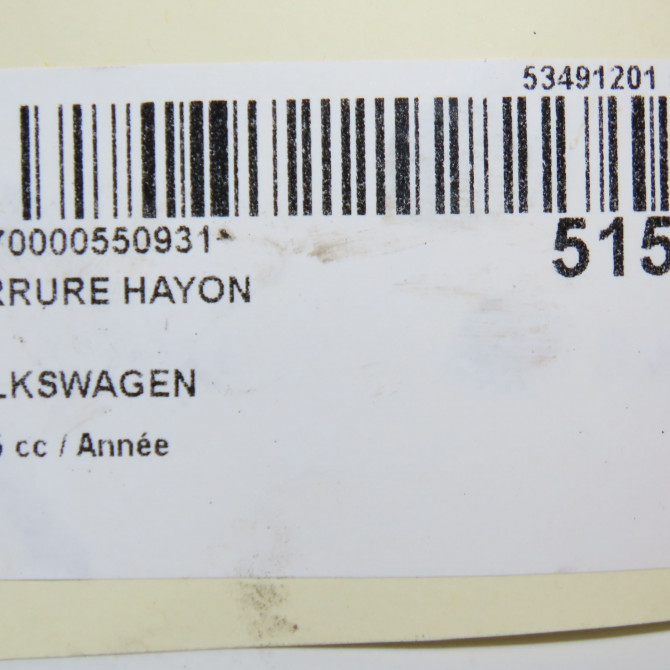 Serrure hayon occasion VOLKSWAGEN TRANSPORTER V Phase 1 06-2003->08-2009 7LA827505H 5
