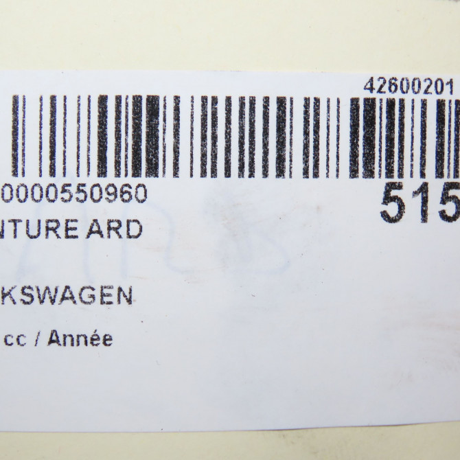 Ceinture arrière droite occasion VOLKSWAGEN TRANSPORTER V Phase 1 06-2003->08-2009 5